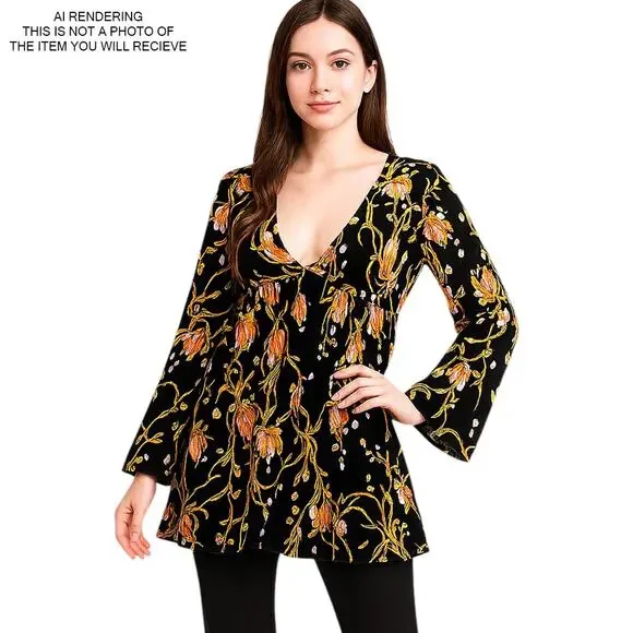 NWT Free People Tunic Top Bella Babydoll Floral Boho Whimsigoth Cottage Black XS - Picture 10 of 11